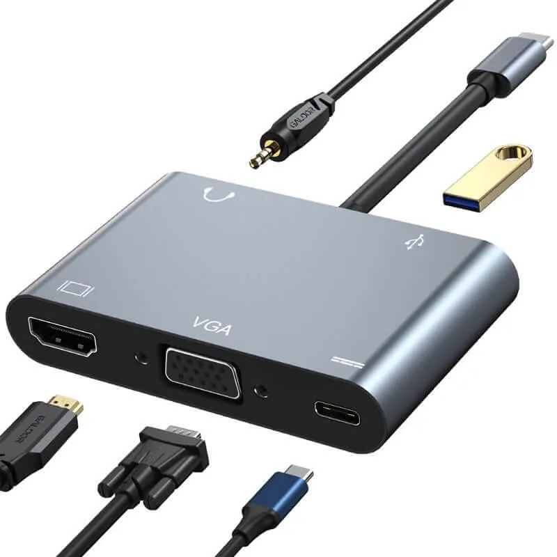 5-in-1 Type-C Hub to 1080P VGA 4K HDMI 5gbps 100W Charging