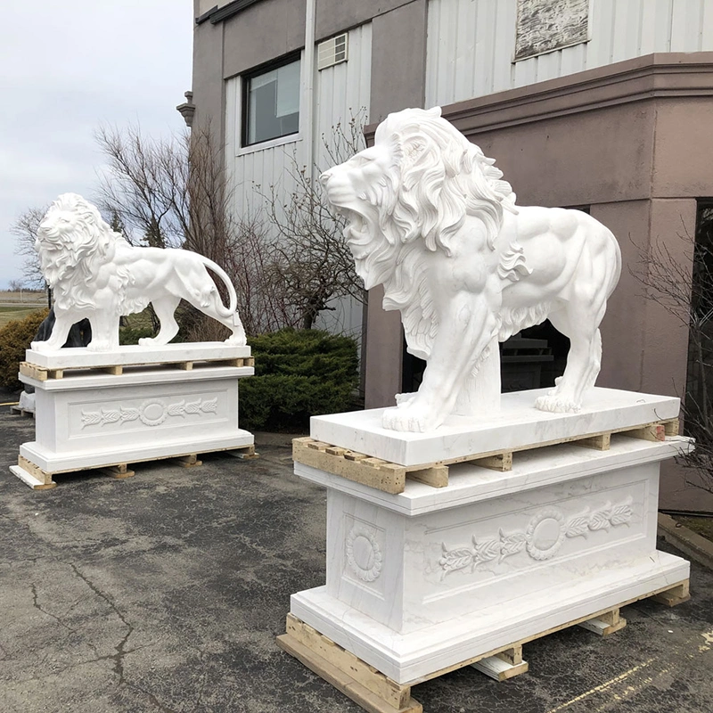 Custom Hand Carved Western Style Natural Stone White Marble Sleeping Lion Statue for Outdoor Garden Decoration