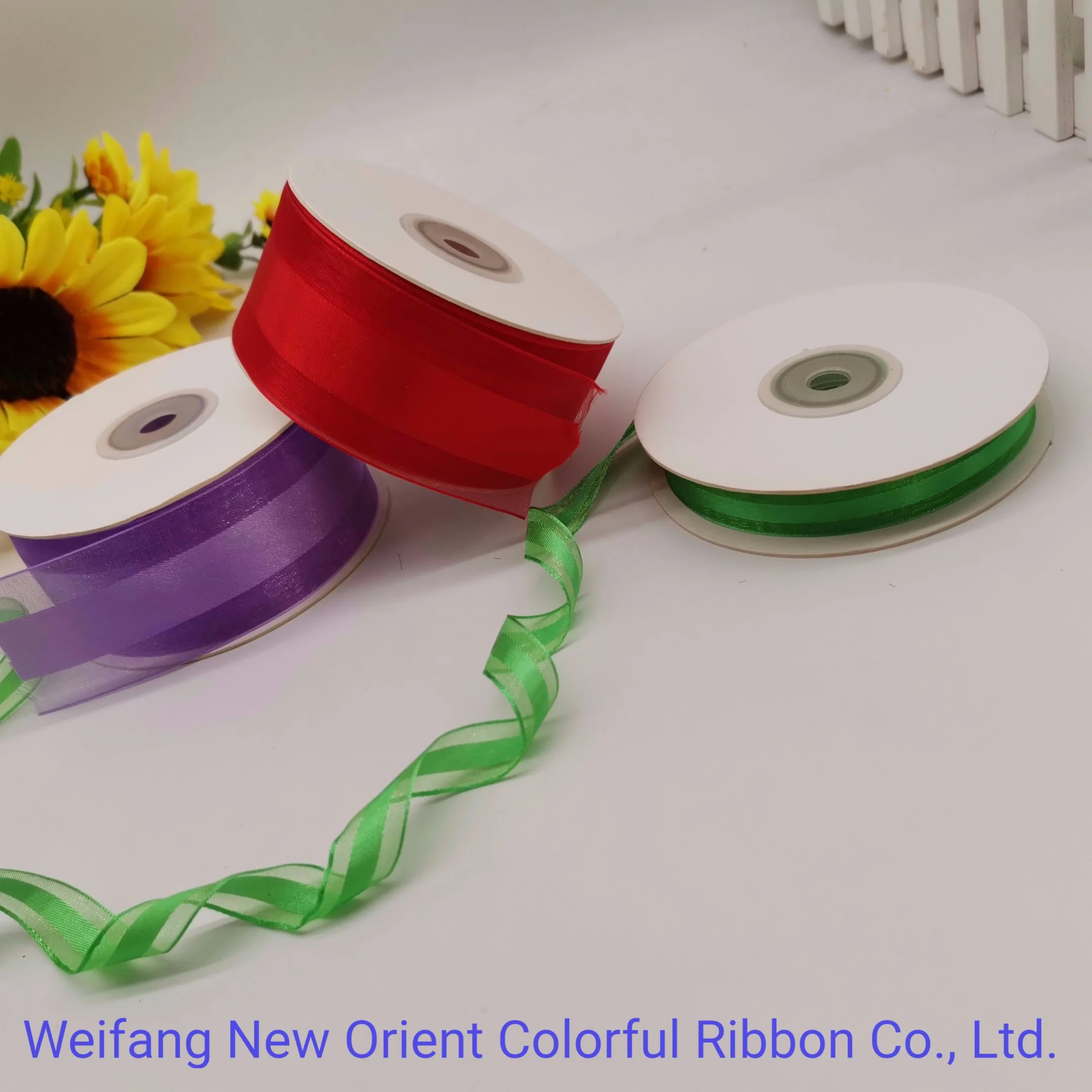 Hot Sale Green/Purple Satin Center Organza Ribbon Export to UK/Australia