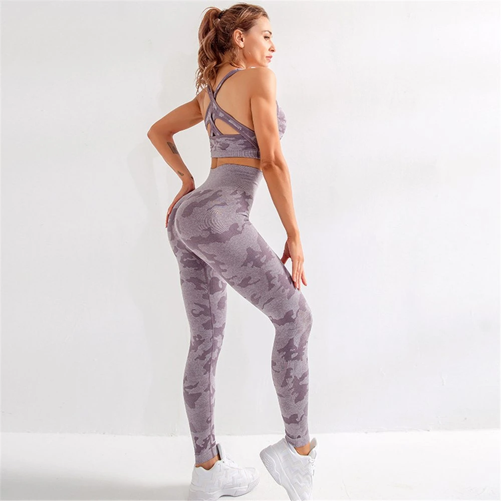 Camo Seamless Yoga Set Sports Wear for Women Fitness Clothing Camouflage 2 Piece Set Yoga Leggings