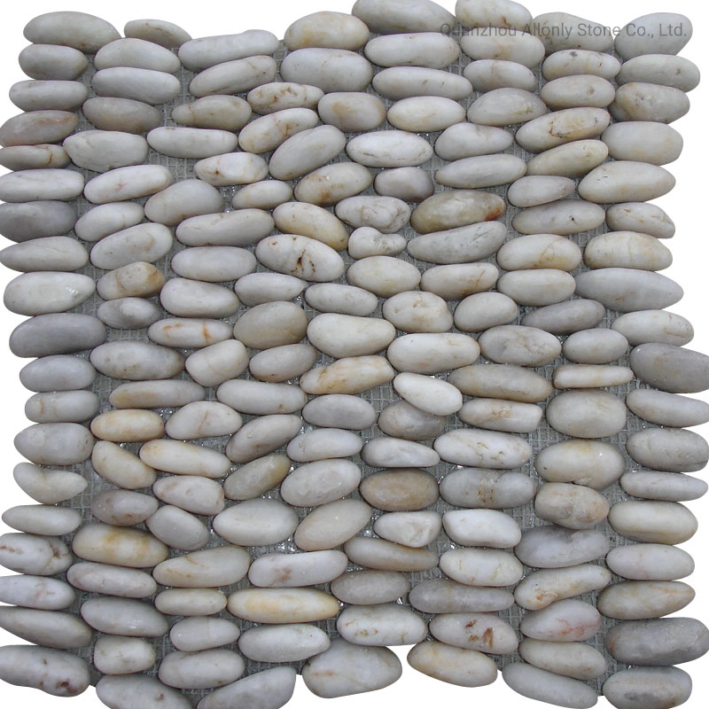 Wholesale/Supplier Half Cut Stacked River Stone Pebble Tile White Rocks on Mesh