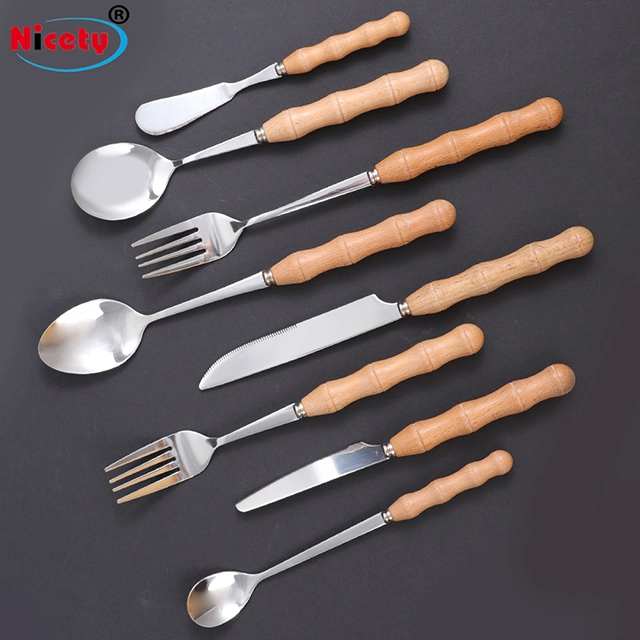 Kitchen Knife Fork Spoon Wooden Handle Tableware Dessert Cake Tableware