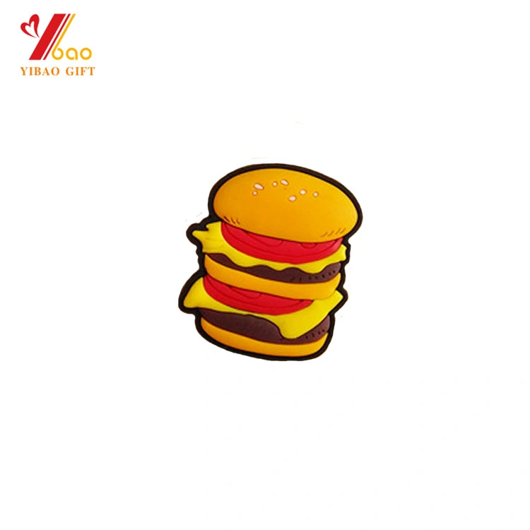 El Hamburger creativos personalizados de dibujos animados 3D de PVC suave imán de nevera de goma forma cuadrada de color rojo logotipo promocional de PVC blanco estampado imán de nevera