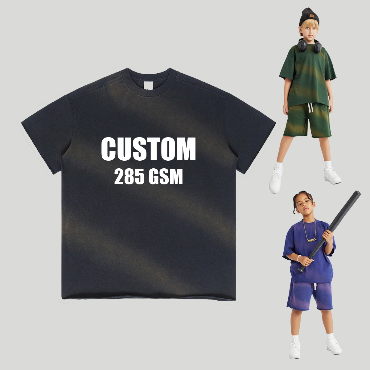 285GSM 100cotton Wholesale Customized Design Logo Cotton Cheap Tees Plain Blank Sport Sports Gym Fitness Fashion Children Wear