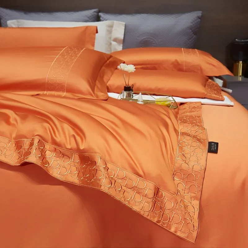 Naranja Egipto algodón Comforter edredón edredón funda cama King Size Sábanas textiles Premium para el hogar con 2 fundas de almohada almohada almohada Shams ropa de cama de proveedor