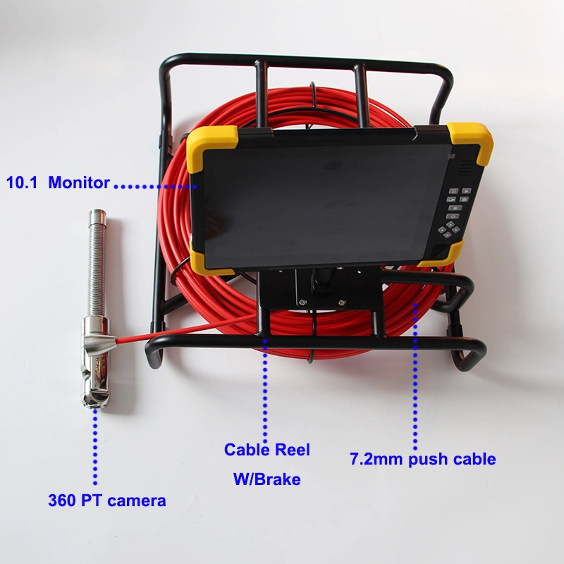 Conduta de purga de esgotos PTZ de rotação de 5 MP 360 Inspeção de tubos de vídeo Câmara com monitor 4K de 10 polegadas