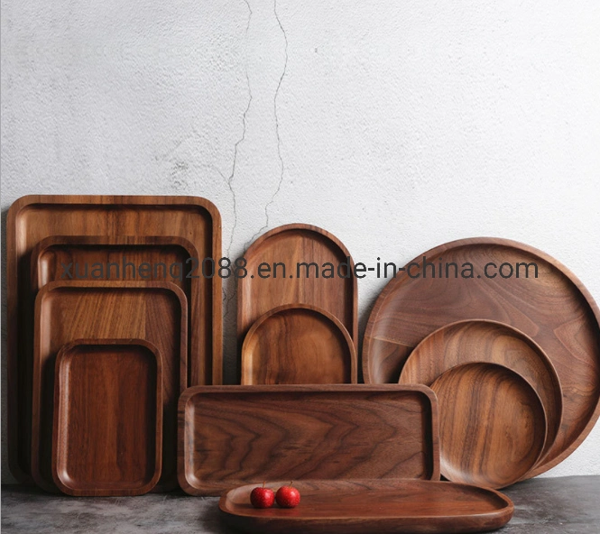 Black Walnut Wooden Tray Japan Style Solid Color Pattern Hotel Restaurant Cafe Candy Dish Fruit Dish Plate Household Tool