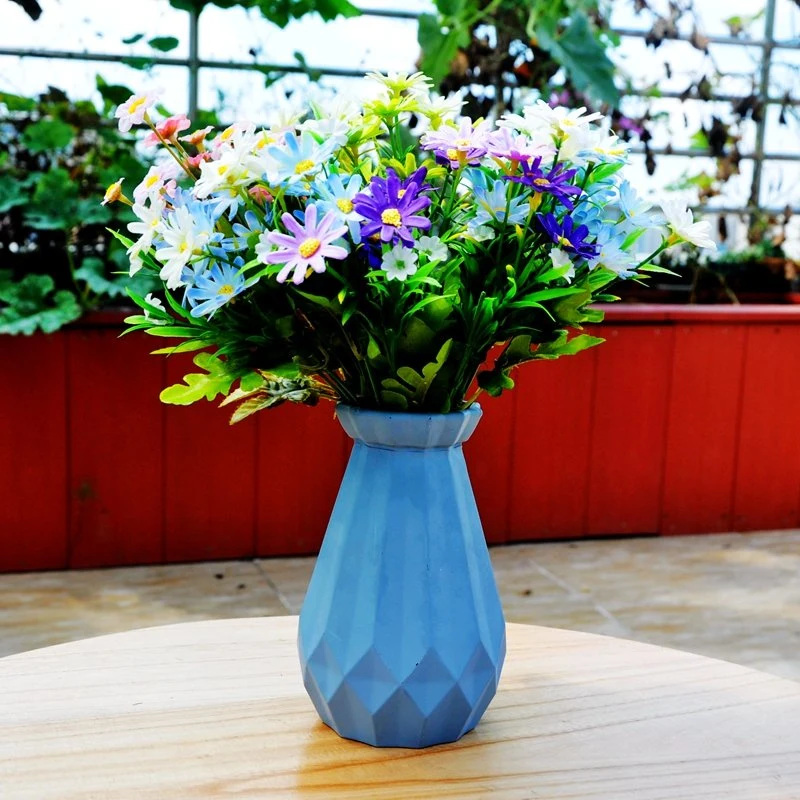 Frosting Blue Grace Wide Mouth Color Decoration Glass Vase for Flower