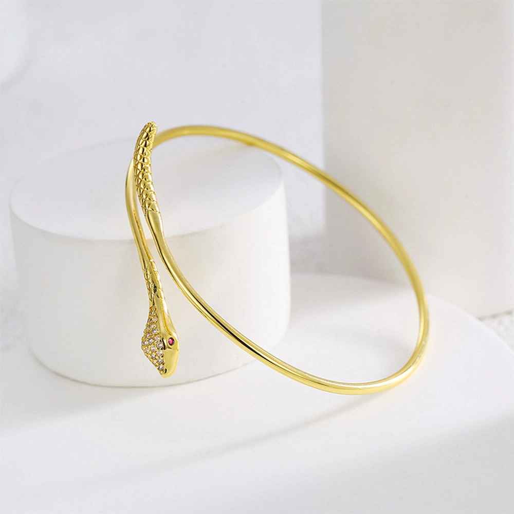 Wholesale/Supplier Simple Fashion Gold Plated Brass Micro Inlay Zircon Thin Snake Shape Bangle Bracelet Jewelry for Girls