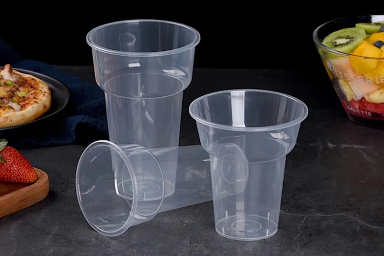 Food Grade Plastic 15oz 16oz PP Disposable Bubble Tea Cup with Lids for Cold Drinks Like Iced Coffee, Soda and Juice