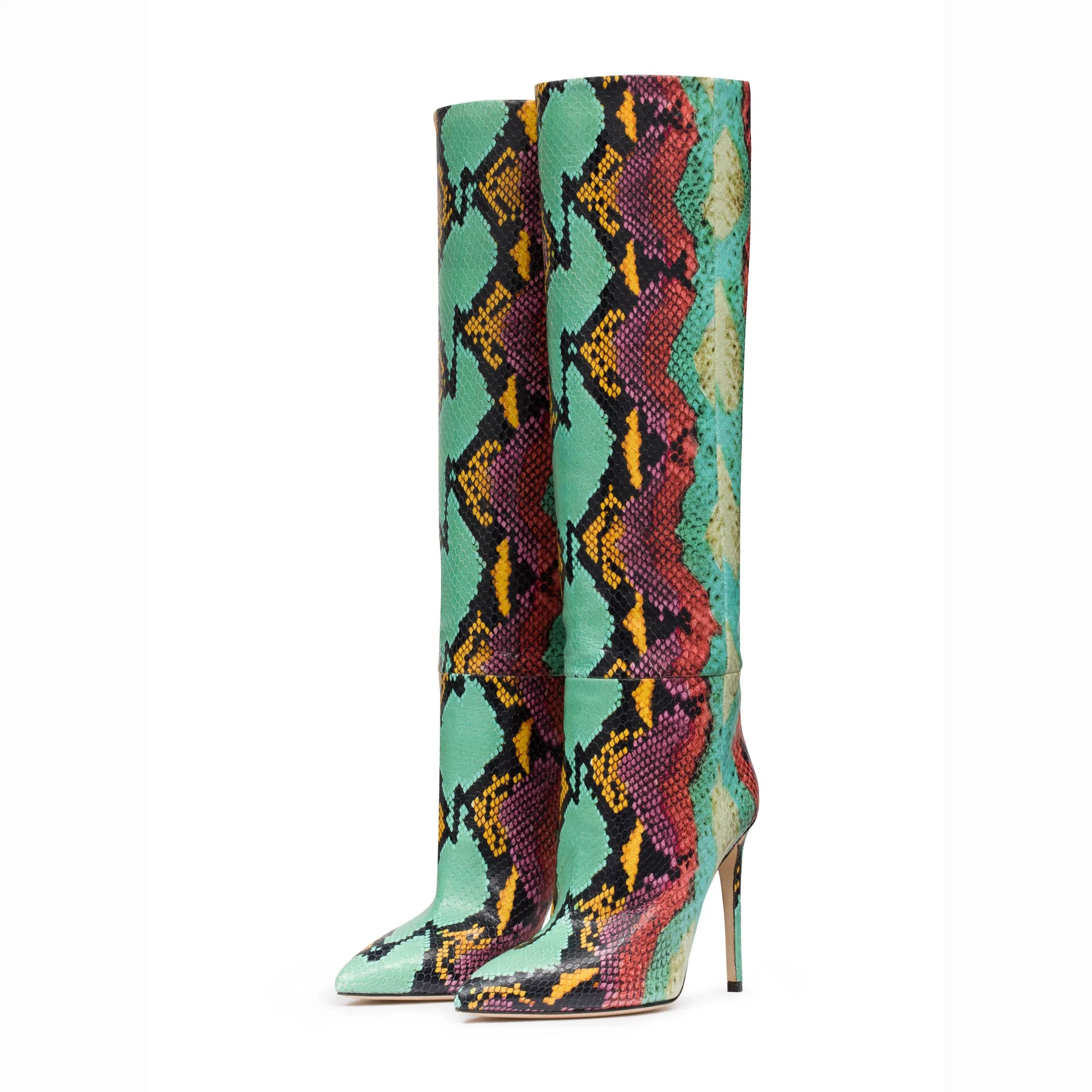 Shining Shoes Sexy Python Pattern Women Knee High Boots