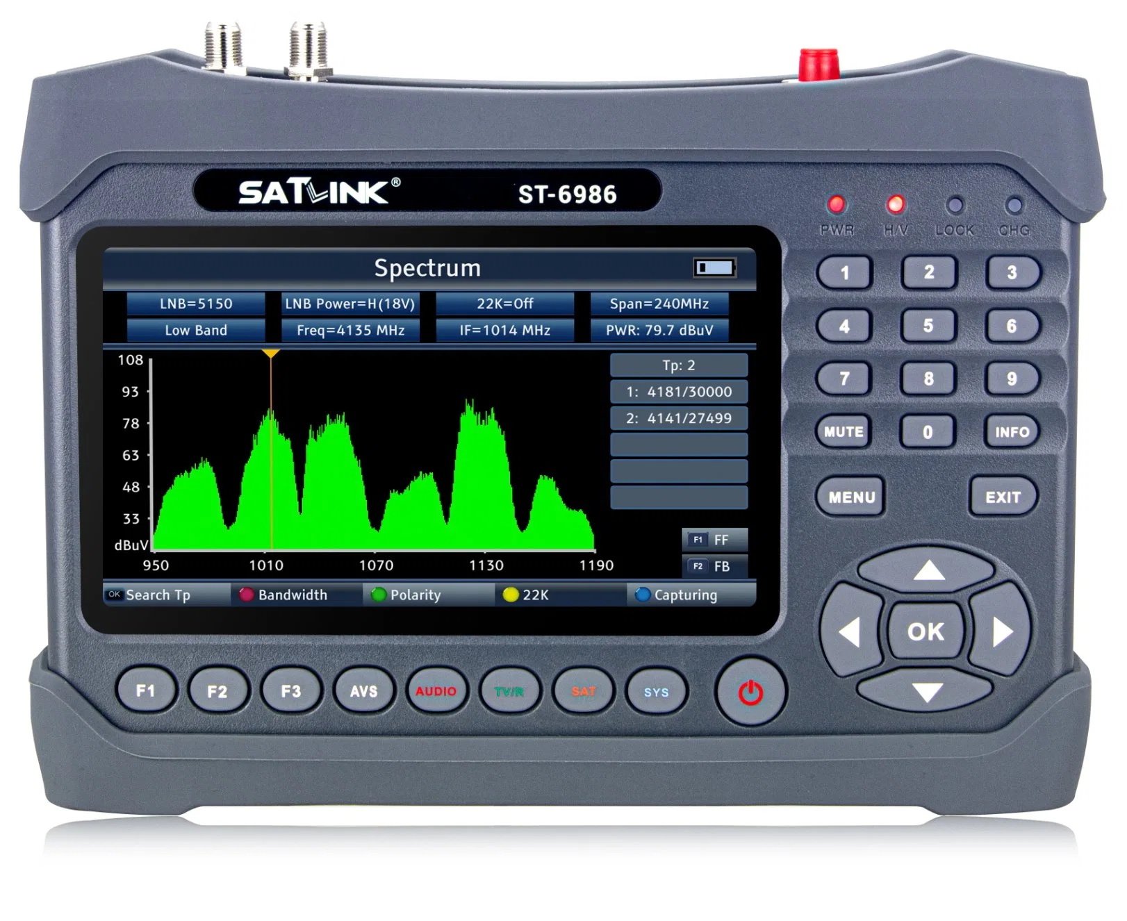 DVB-S/S2/T/T2/C satélite satélite Finder con Analizador de espectro automático de 10 bits calcular el ángulo de Az, EL