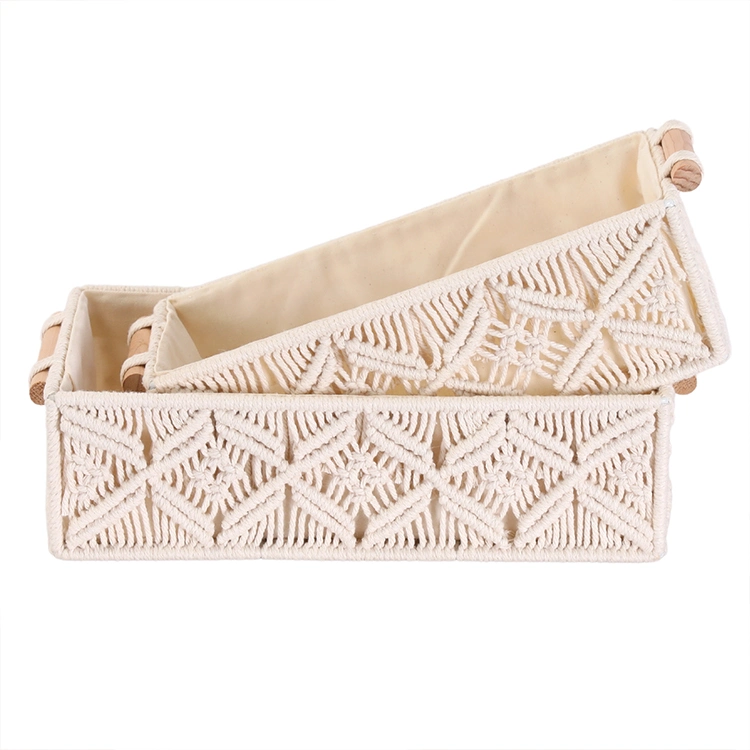 Hand Woven Bohemian Storage Basket Lace Storage Box Handle Home Decor Countertop Macrame Decorative Box