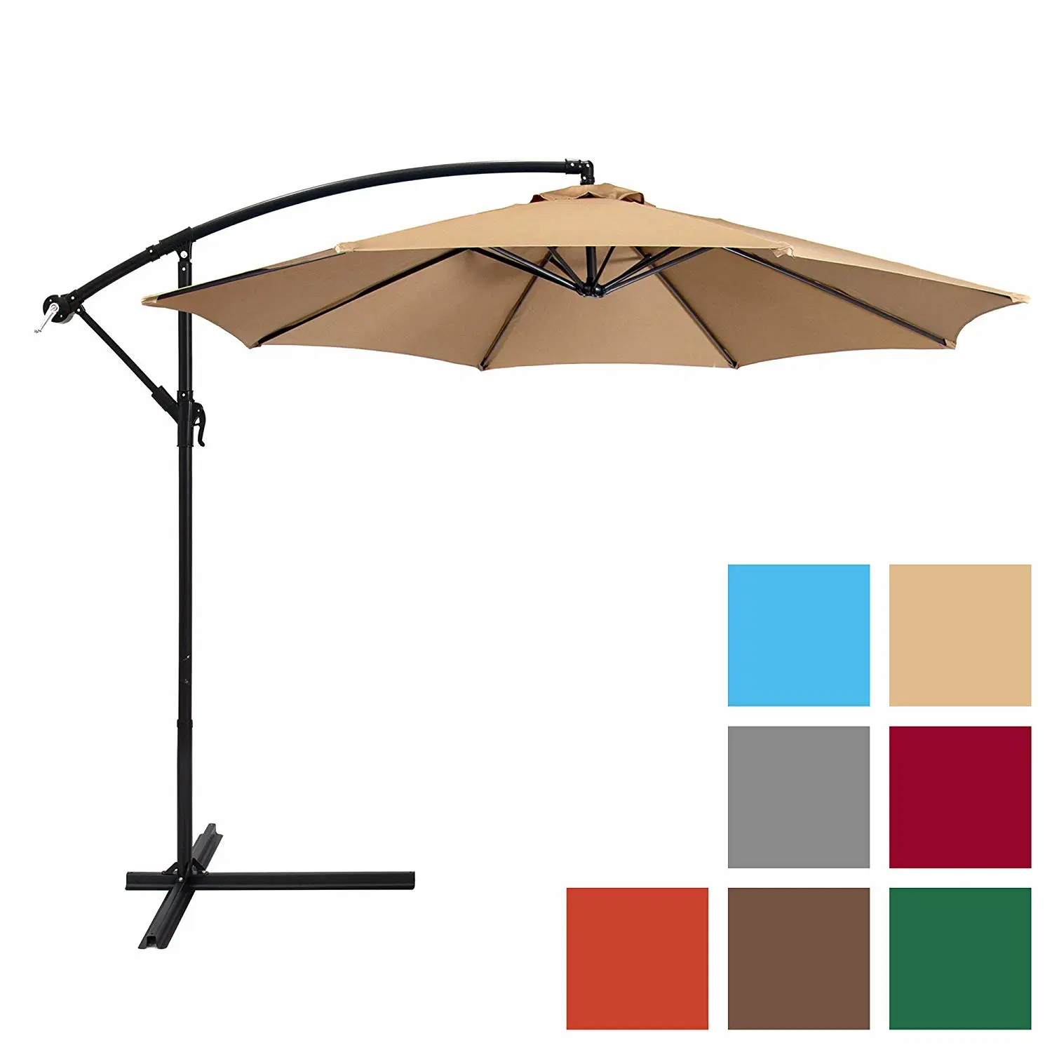 Best Choice Products 10FT Offset Hanging Market Patio Umbrella W/Easy Tilt Adjustment, Polyester Shade, 8 Ribs for Backyard, Poolside, Lawn and Garden - Beige