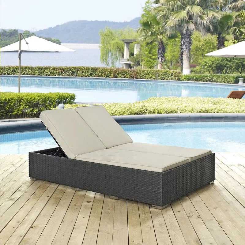 Outdoor Double Courtyard Leisure Folding Rattan Weaving Twin Bed