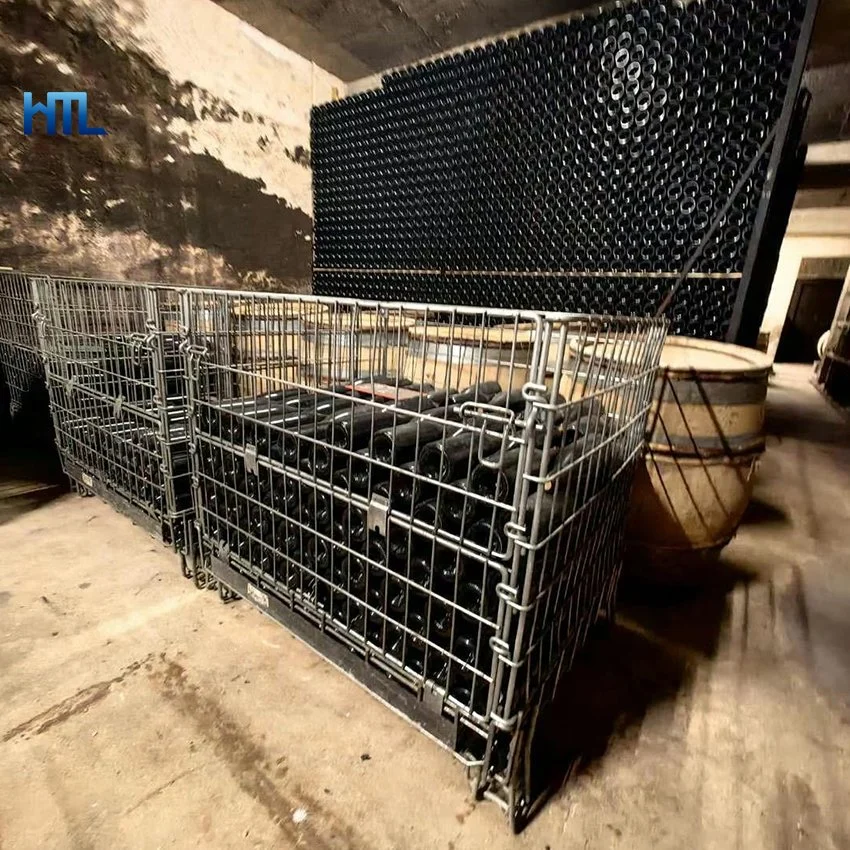 Aço dobrável Warehouse Vinho Espumante de Armazenagem de Garrafas Wire Mesh Cage