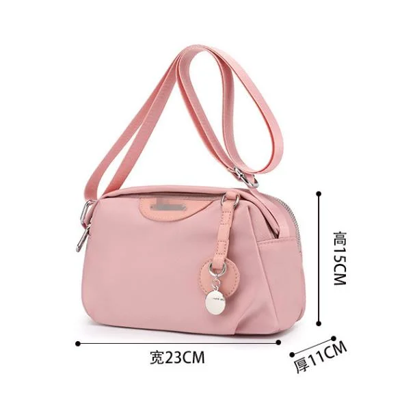 Pink Solid Color Nylon Small Crossbody Bag Handbag for Lady and Girl Waterproof Leisure Bags