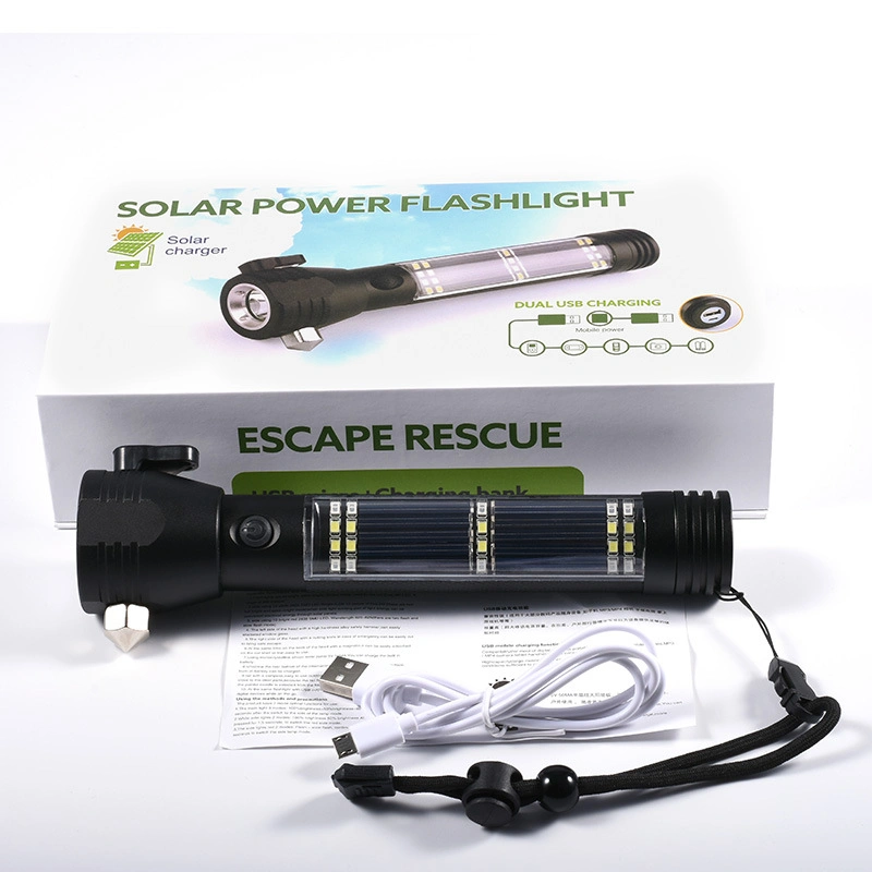 Power Bank Flash Light Self Defense Survival USB Rechargeable Solar LED Torch Flashlight for Camping