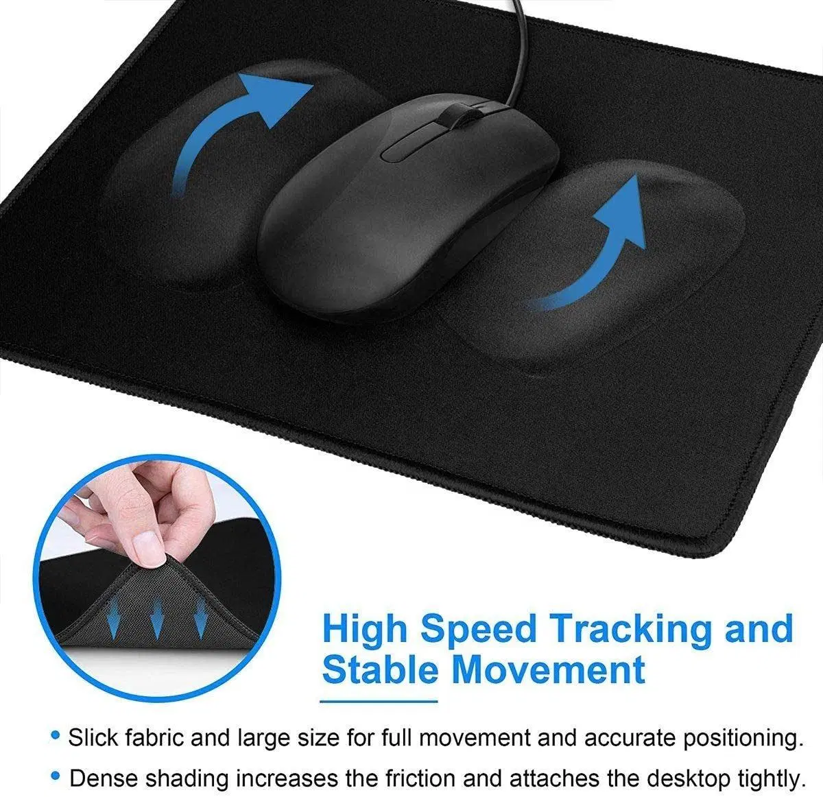 Non-Slip Rubber Base Stitched Edges Small Black Gaming Mouse Pad for Home Office