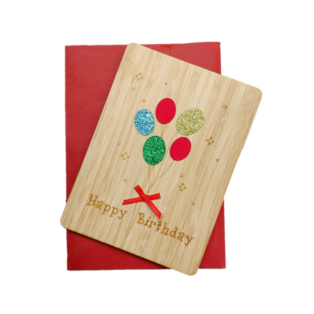 بطاقة عيد ميلاد مصنوعة يدويًا من خشب الخيزران مصنوعة يدويًا صديقة للبيئة حجم مخصص
