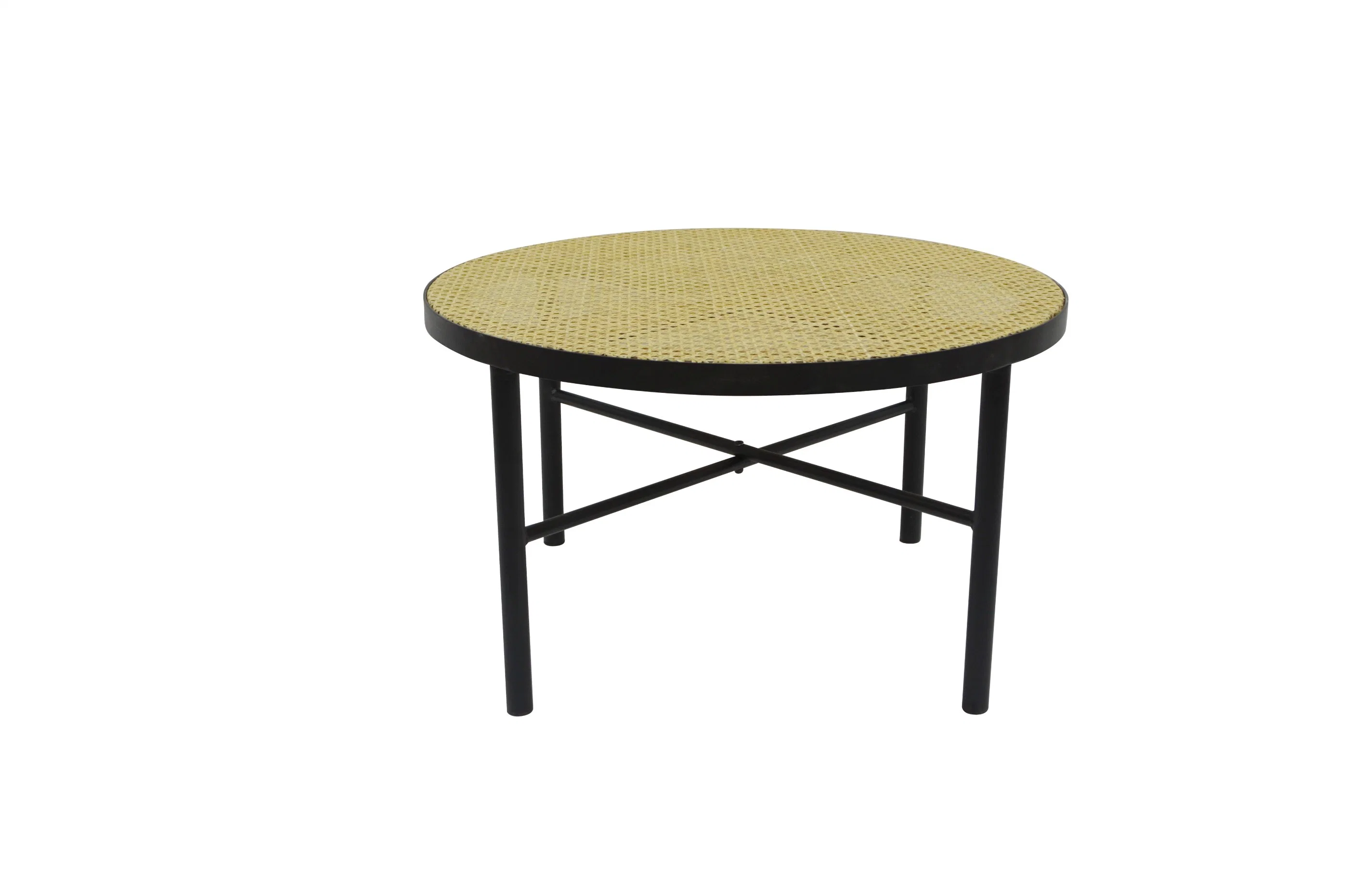 Ironwork Corner Table with Rattan Top