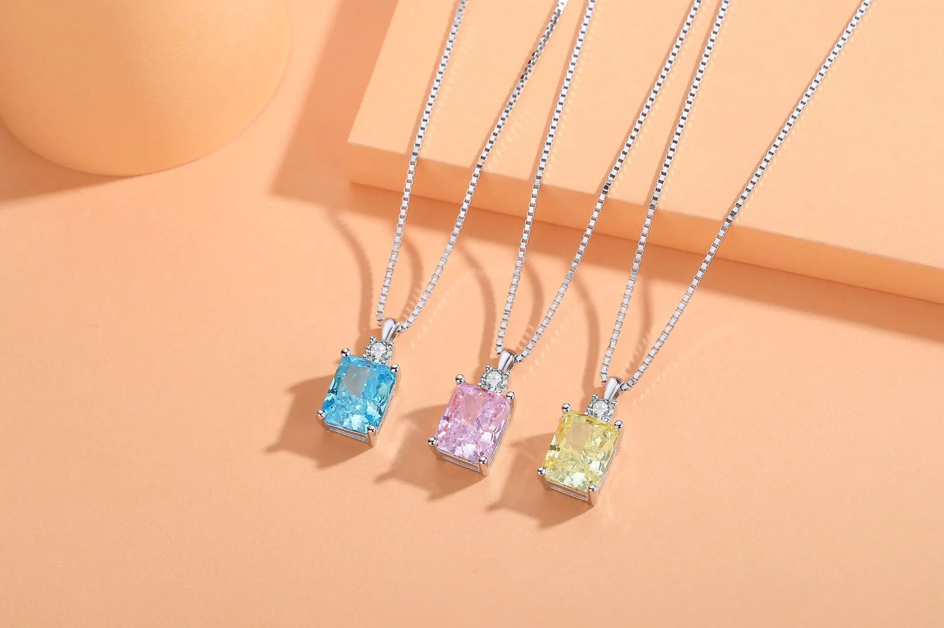 S925 Sterling Silver Ice Cut Color Zirconium Pendant Exploding Flash 8*10 Rectangular Collarbone Chain