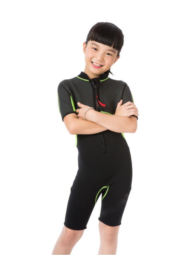 Children's Swimsuit Girls One-Piece Wetsuit Short Sleeved Shorts Kids Quick Dry Wetsuit