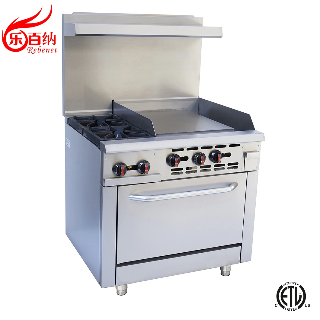 El equipo de cocina de gas de quemador de dos de la estufa de rango de 24" de cocina con plancha y horno (TCR36-G24)