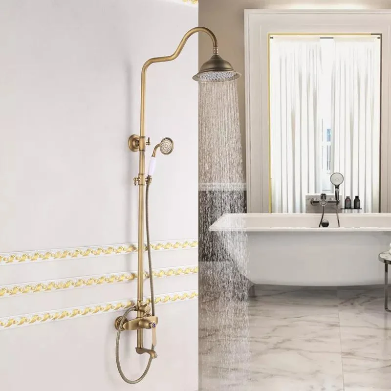 Shower Faucets Wall Mounted Thermostatic Shower Mixer Tap Antique Brass Single Handle Thermostatic Mixer Showers
