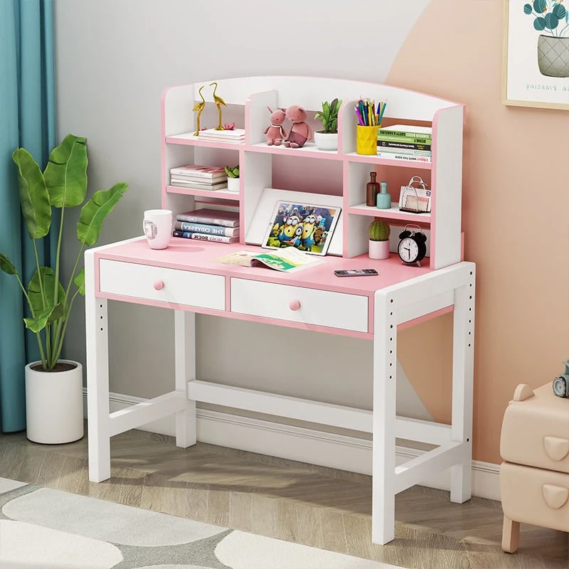 Wooden Multifunction Study Table Set with Chairs Double Shelf and Cabinets for Children