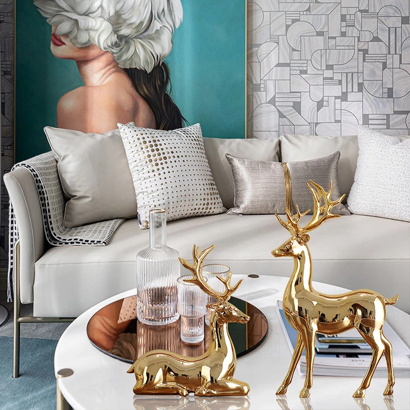 Fashionable Crafts Golden Elk Living Room Ornaments Home Decoration