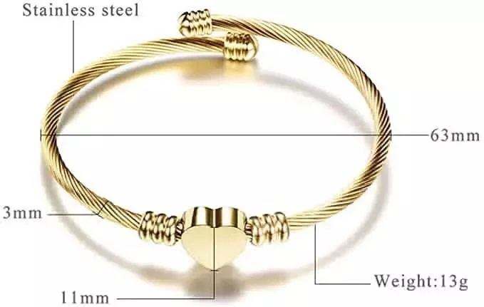 Customized Logo Fashion Stainless Steel Triple Cable Wire Twisted Heart Bracelet