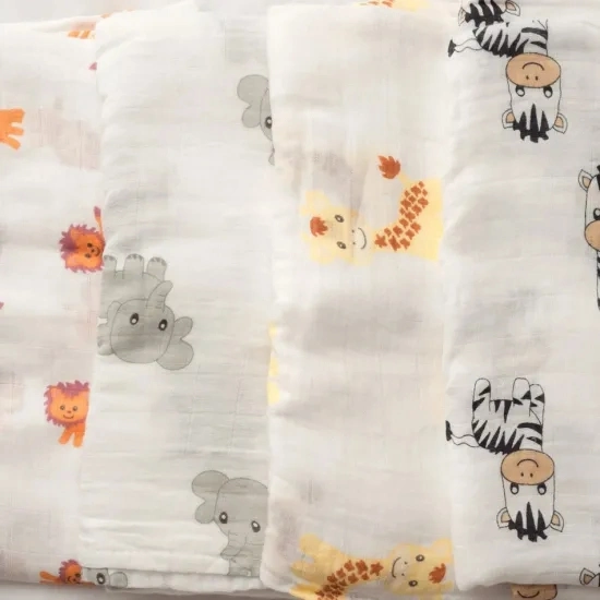 High quality/High cost performance  Custom Print Soft Bamboo Cotton Newborn Baby Muslin Swaddle Baby Wraps Baby Blanket Manufacturer