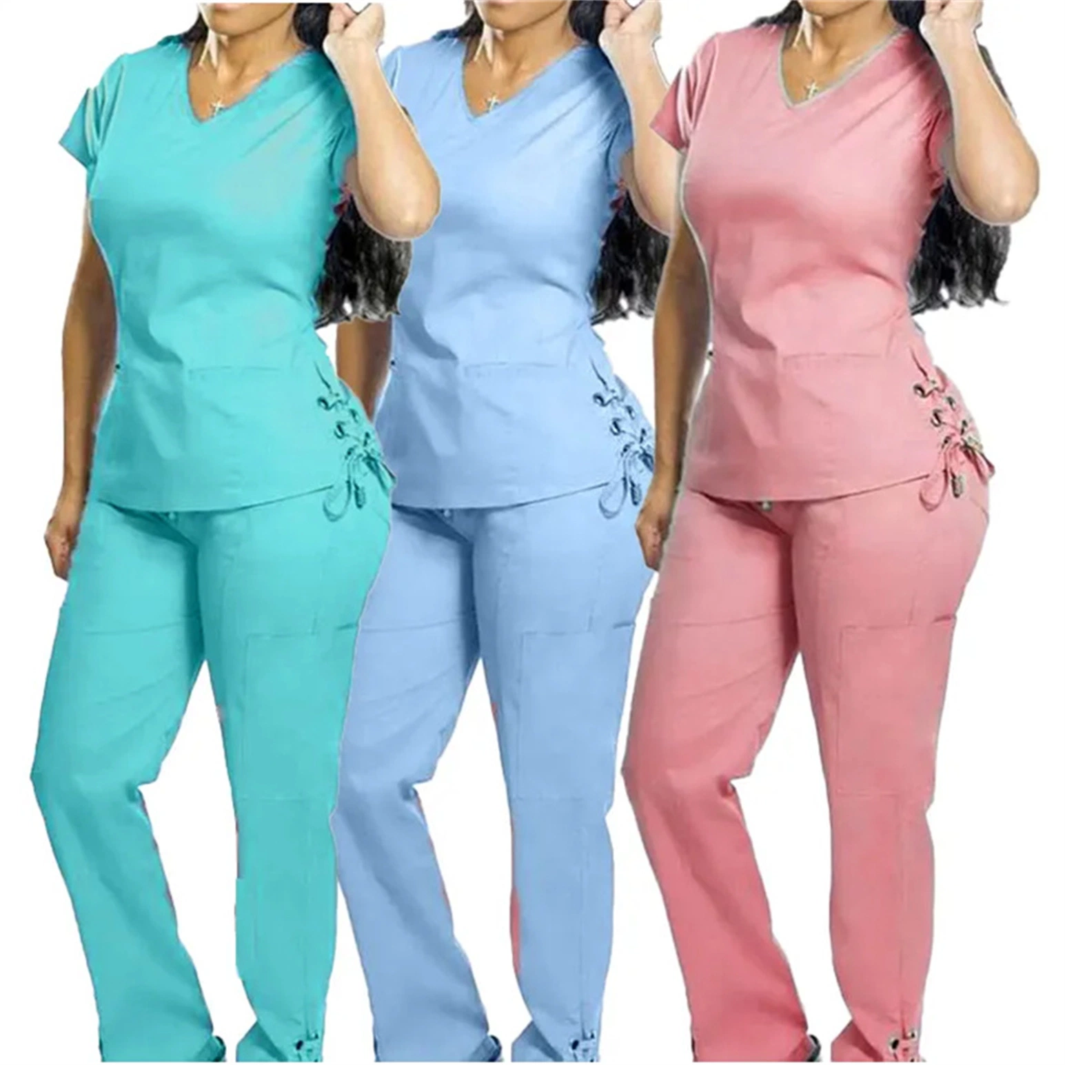 Wholesale/Supplier Custom Logo Slim Fit Stretch Breathable SPA Beauty Spandex Hospital Uniform Top Jogger Nursing Medical Scrubs Set