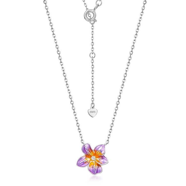 Ensemble de bijoux en argent sterling 925 à fleurs violettes artisanales émaillées