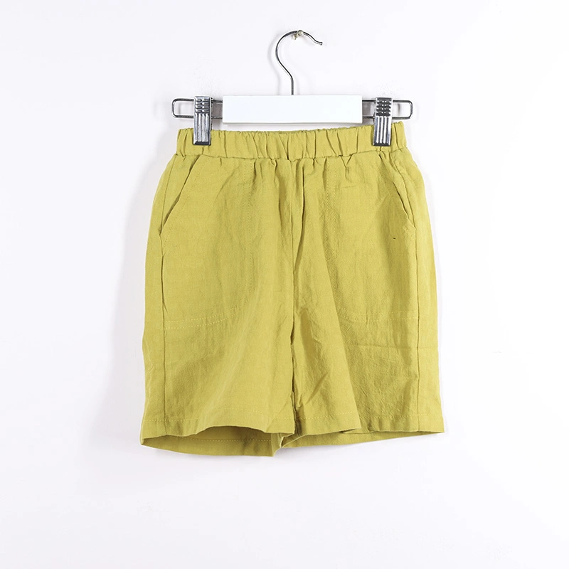 Mustard Color Boy's Summer Linen Cotton Beach Casual Shorts for Wholesale/Supplier