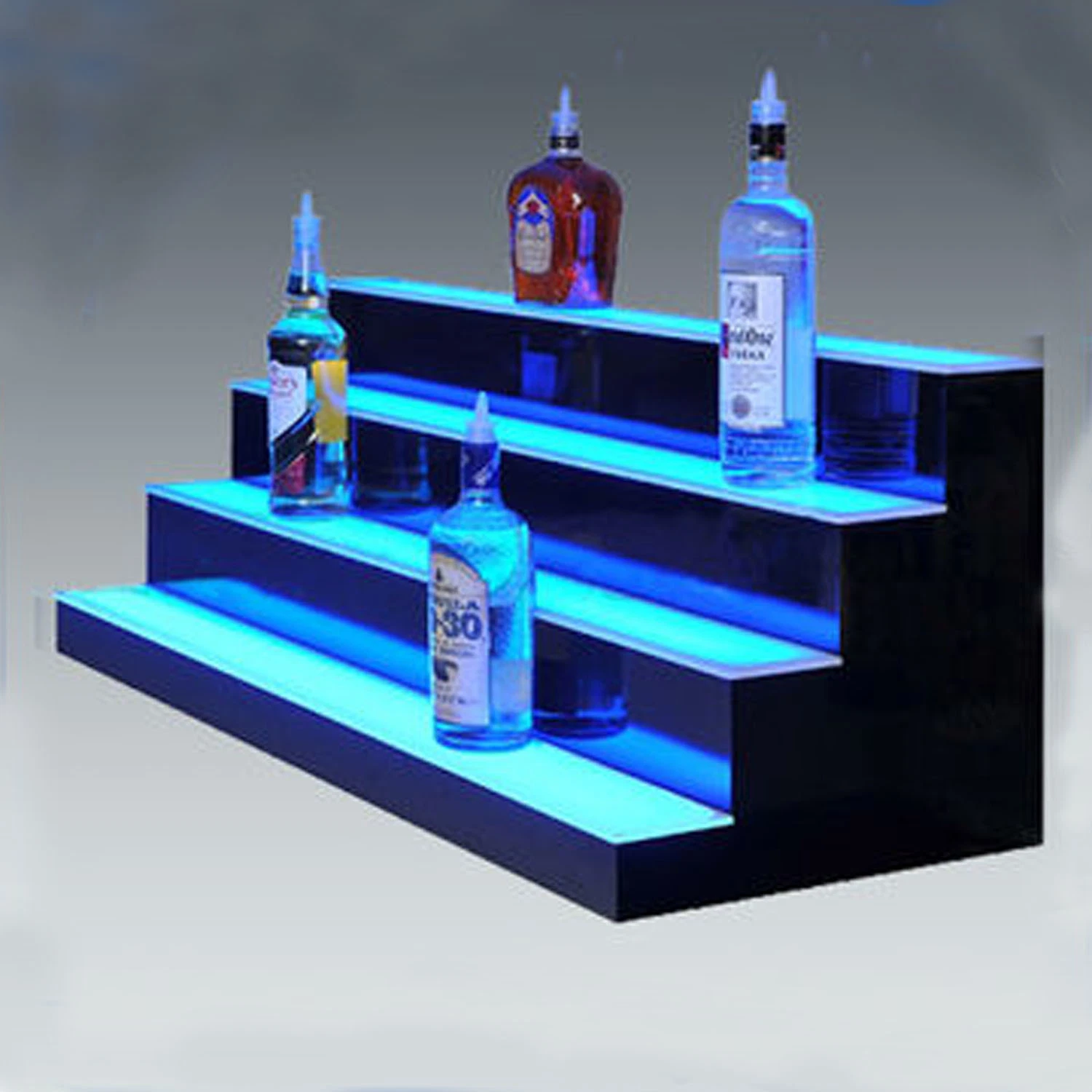 LED beleuchtet 3 Tier Schritt Liquor Display Rack Acryl Remote LED Leuchtende Display Regal Bar KTV Flasche Display Regal Rack-LED-Booth-Tisch
