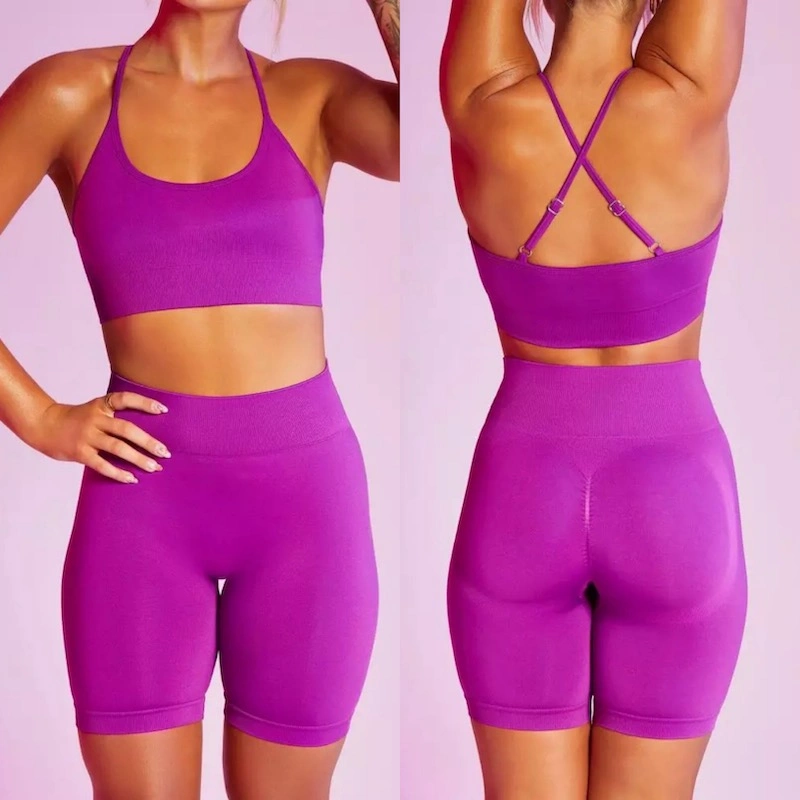 New Fashion Seamless Butt Lift Workout Apparel for Women, 2 Piece Cute Shorts Set Sexy Exercise Yoga Sports Bra High Waist Biker Shorts Summer Running Outfits