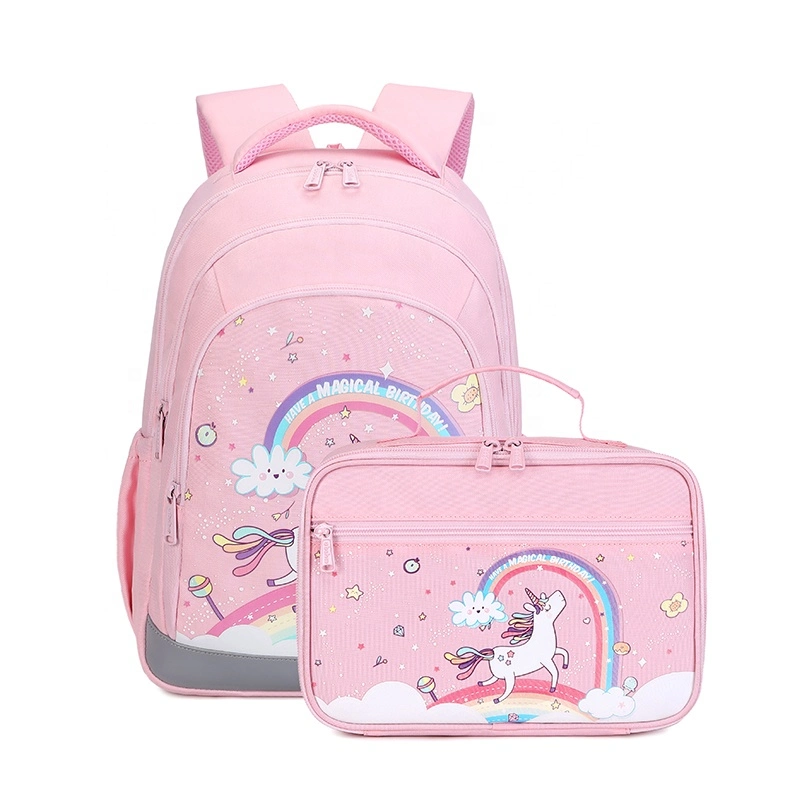 Backpack ODM OEM Wholesale/Supplier Factory Cartoon Printing Nylon Soft Breathable Multi Zipper Wholesale/Supplier Girl School Bag Set