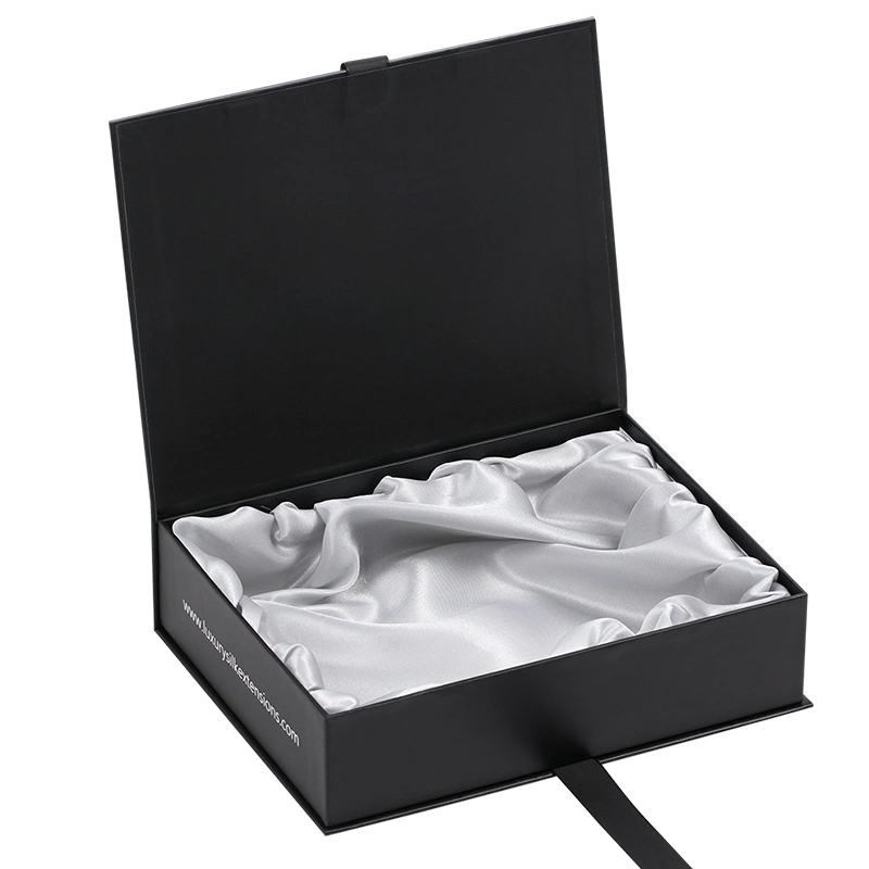 China Mayoreo logotipo personalizado Negro magnético cartón papel regalo Wig Caja de regalo de lujo con cinta de cierre