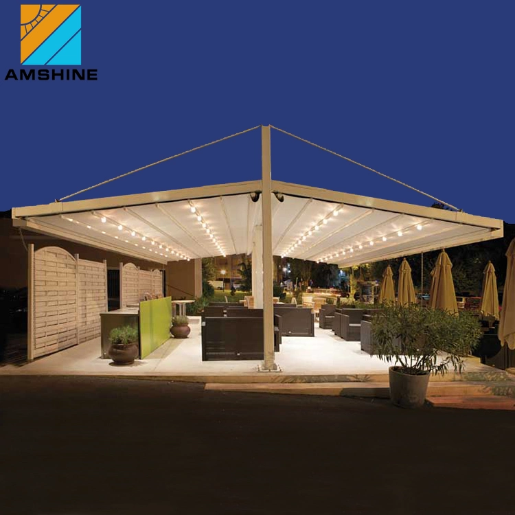 Techo retráctil de aluminio para pérgola de PVC, gazebo bioclimático, techo de toldo motorizado impermeable de red de sombra.