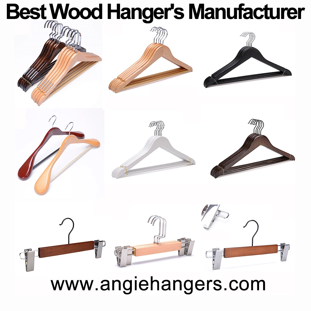 Best Quality Wooden Top/Bottom Clothes Hangers in Solid Wood with Chrome Hooks/Clips/Bar in Natural/White/Black Finish for Coat/Suit/Trousers/Pants/Shirt