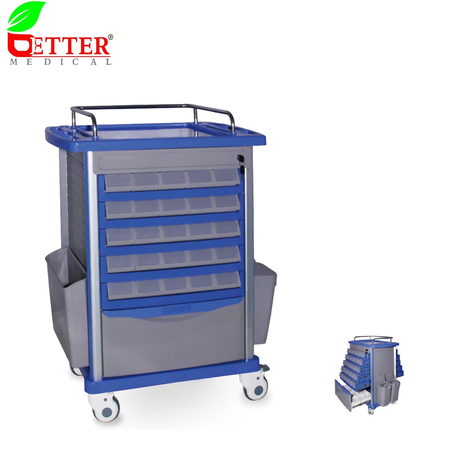 Hospital Furniture ABS & Aluminum Medicine Trolley with Central Locks