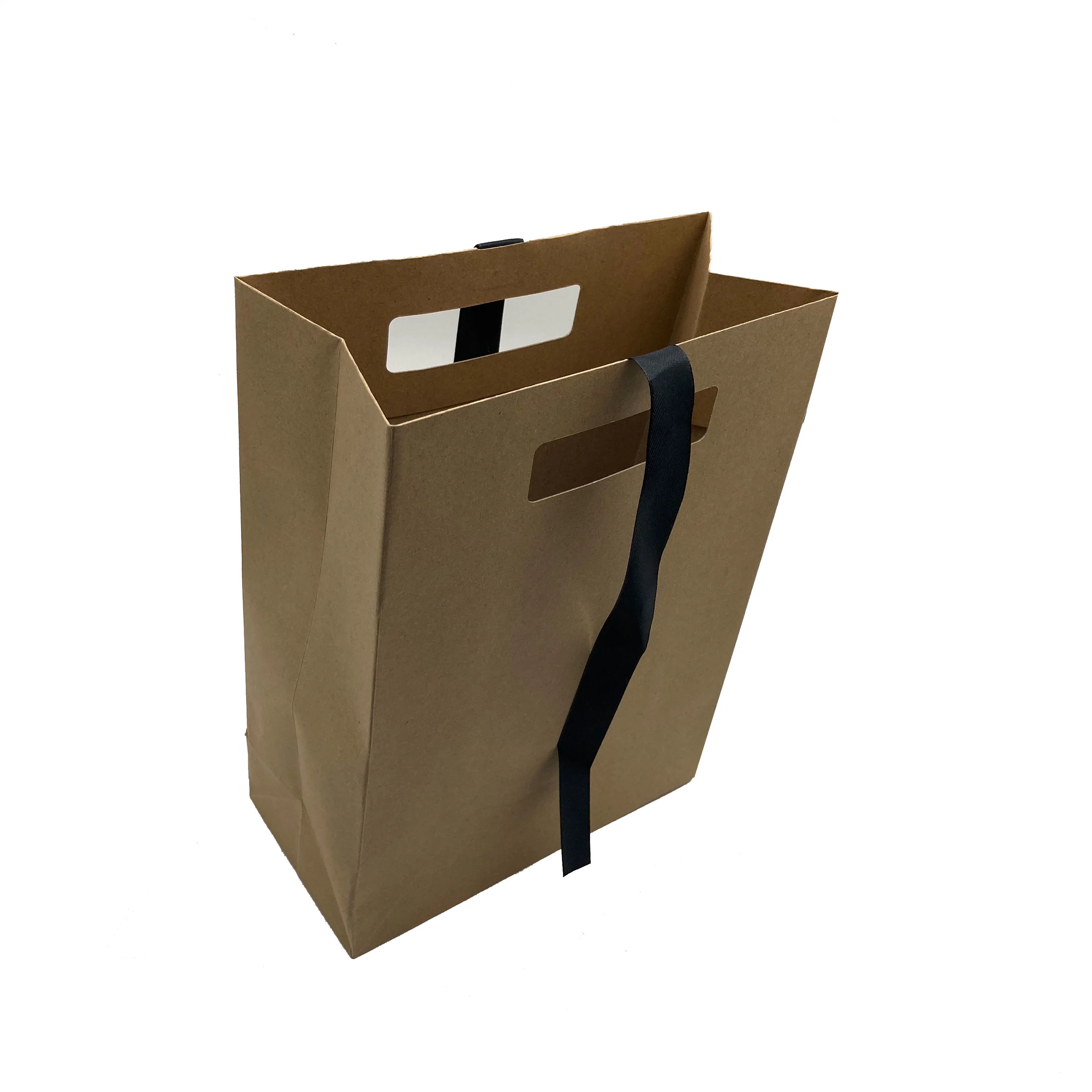 OEM Factory Wholesale Luxury Gift Shopping Kraft Paper Bag with Custom Logo Ribbon Handle