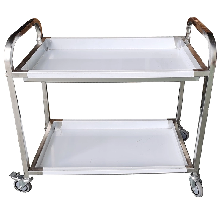 new product stainless steel two layer hand push trolley for transport and delivery of food