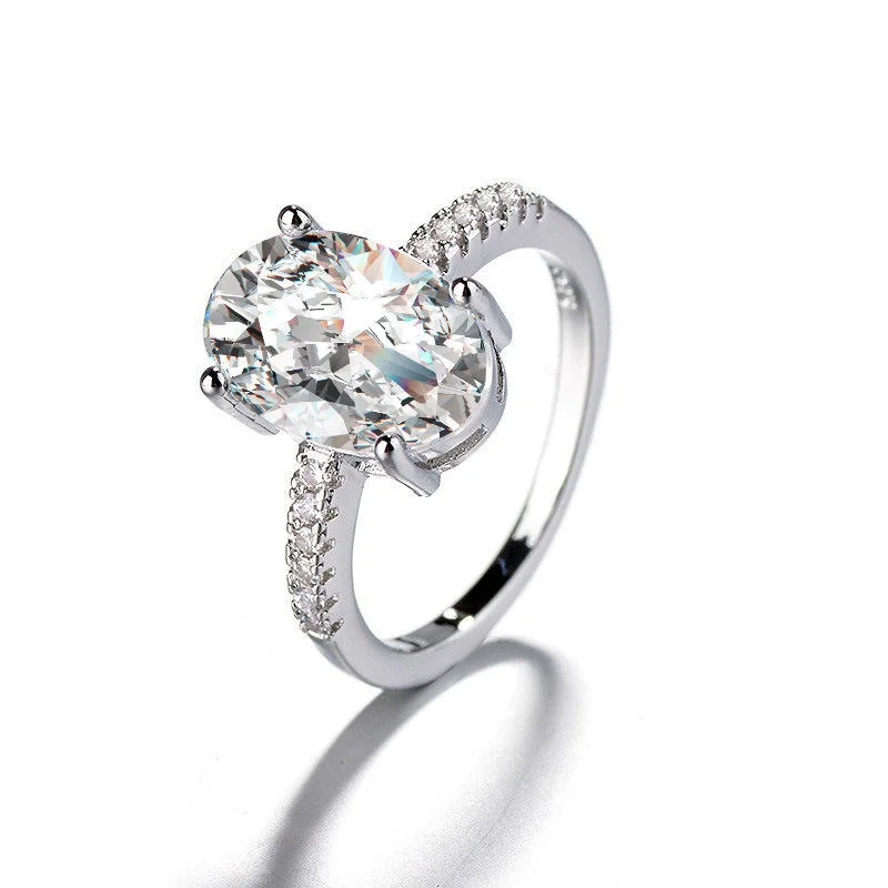 Imitation Moissanite Diamond Ring Shiny Zircon Large Oval Wedding Proposal Rings