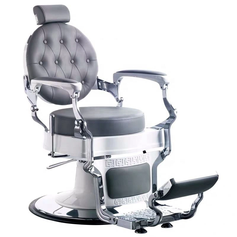 Gray Vintage Barber Chair Leather Beauty Salon Furniture Luxury Style