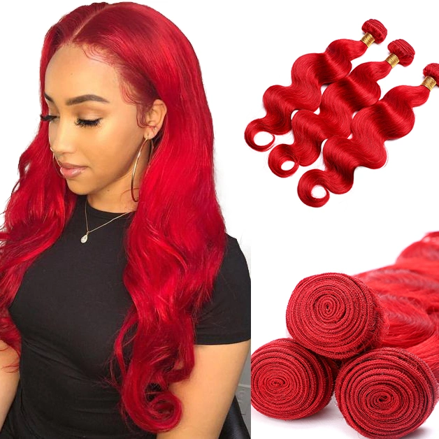 Kbeth Color Hair Weaving for Black Women Gift 2021 Fashion 100% Real Human Hair 16 Inch Length Body Wave Bundle Red Color Remy Mink Weft Wholesale