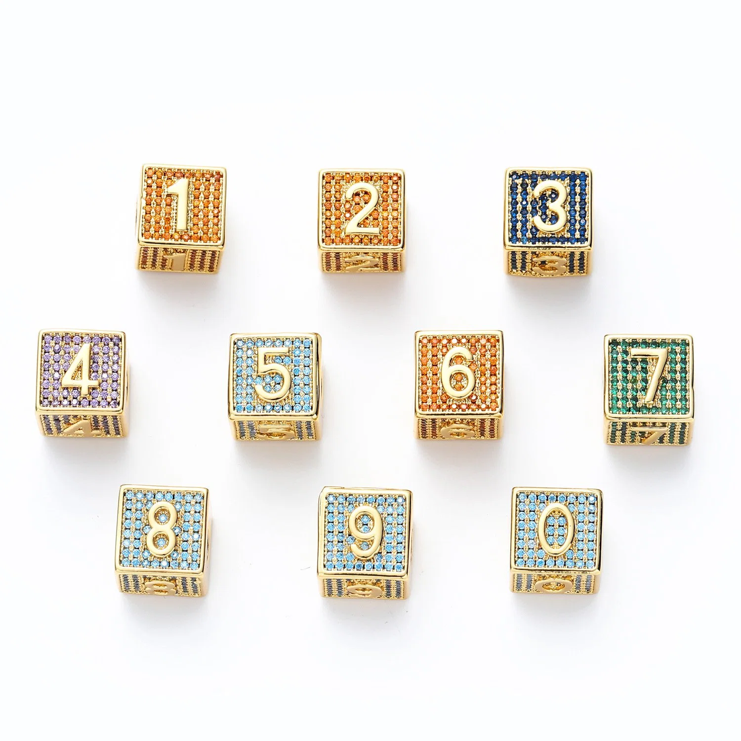 Dice Square Arabic Numeral Pendant 0-9 Full Zircon Free Combination Trend Fashion Hip Hop Jewelry