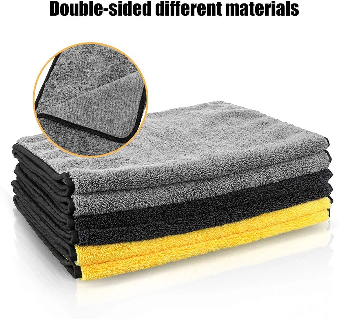 New Long and Short Pile Auto Detailing Polishing Buffing Cleaning Cloth Yellow 40X80cm 400GSM Microfiber Car Wash Towel